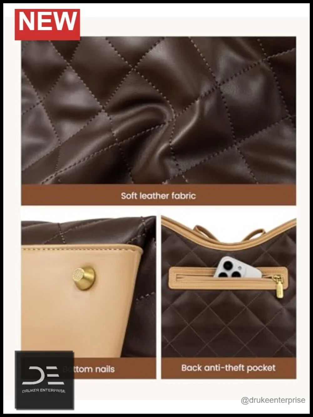 Soft Leather Hobo Handbag Quilted Crossbody Bag Shoulder Purse